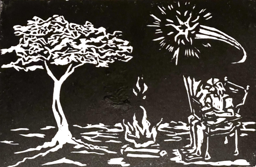 Linocut campfire print by Idea in Detail